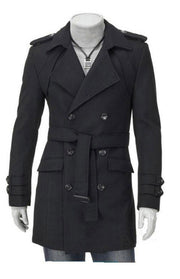 Trench-coat mi-long pour homme, coupe ajustée, grande taille, en laine épaisse 