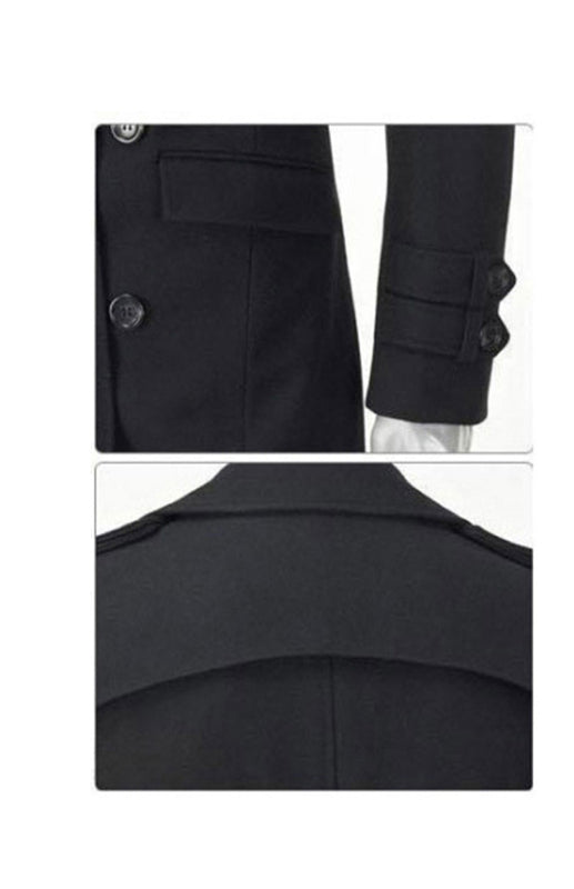 Trench-coat mi-long pour homme, coupe ajustée, grande taille, en laine épaisse 