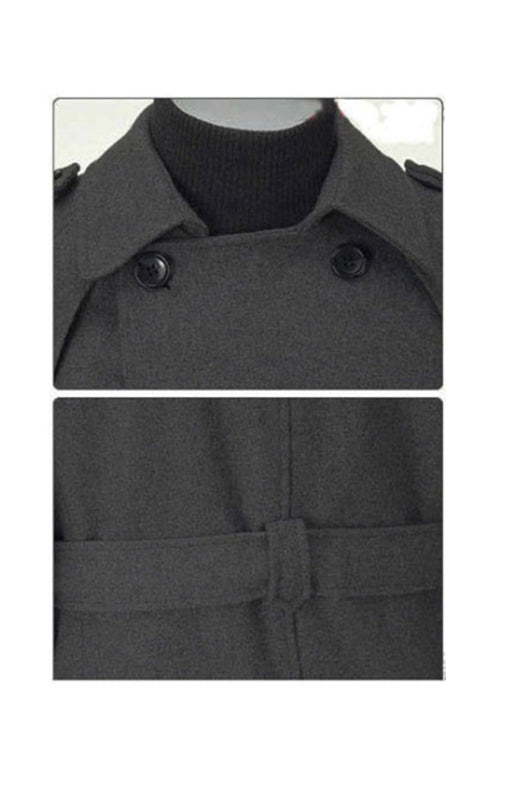 Trench-coat mi-long pour homme, coupe ajustée, grande taille, en laine épaisse 