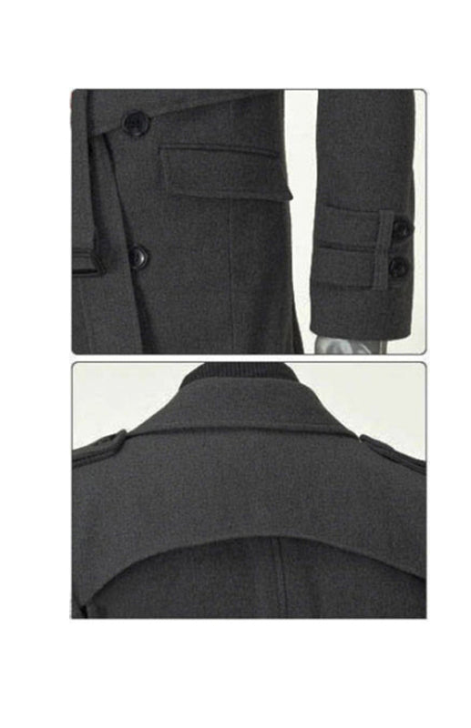 Trench-coat mi-long pour homme, coupe ajustée, grande taille, en laine épaisse 