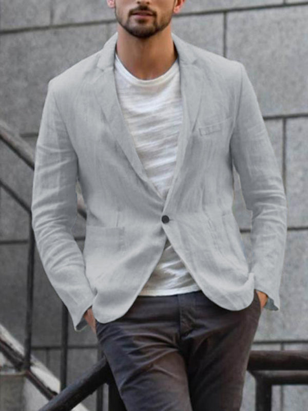 Men's Beige Cardigan Blazer – styled with white t-shirt