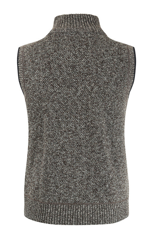 Herren-Strickjacke mit Reißverschluss, einfarbig, Stehkragen, ärmellos 