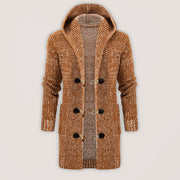 Herren-Strickjacke mit Kapuze, mittellang, mit Hornschnalle 