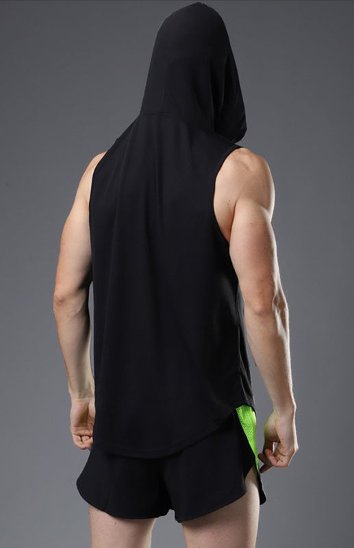 Men's Hooded Woven Polyester Sports Vest – closeup view