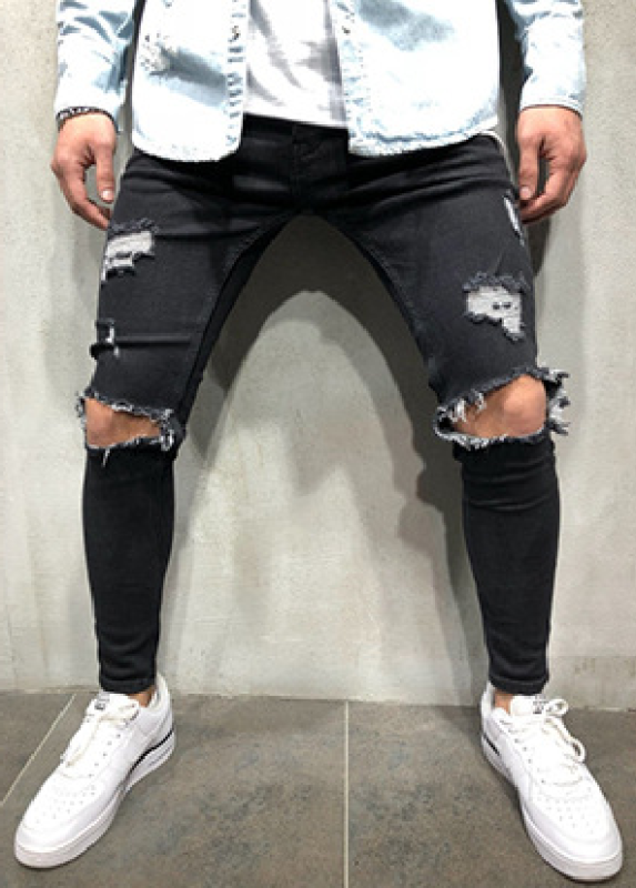 Men's Fashion Mid Waist Ripped Slim Jeans