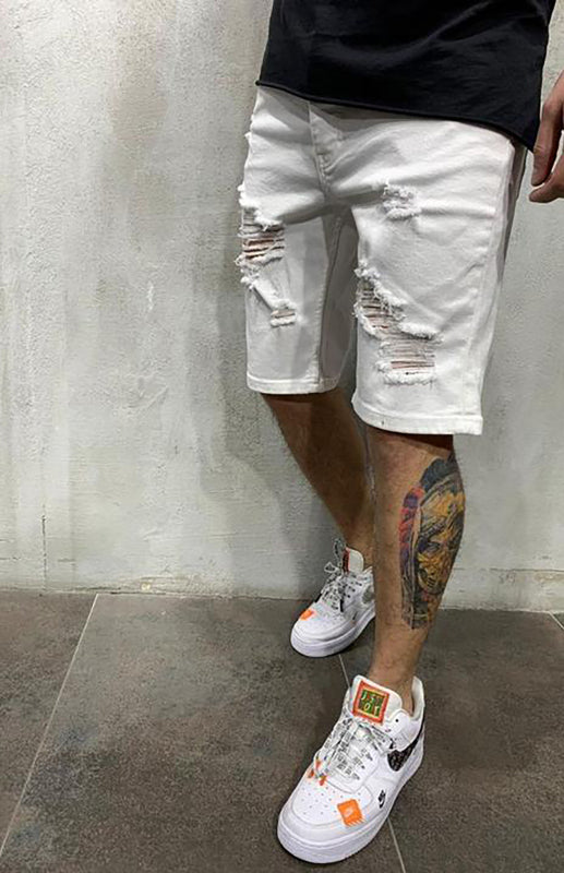 Men's Fashion Mid Waist Ripped Slim Short Jeans