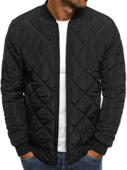 Men's black diamond quilted puffer jacket – front view