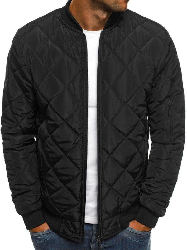 Men's black diamond quilted puffer jacket – front view