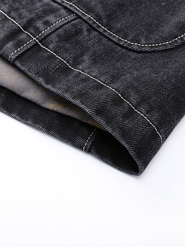 Lässige, lockere Denim-Anzugjacke mit mehreren Taschen für Herren 