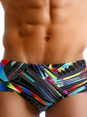 Men's Colorful Lines Geometric Swim Boxers – front view
