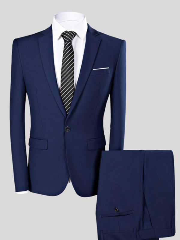 Men's Navy Business Suit – front view with white dress shirt