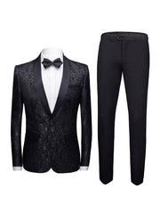 Women's Black Jacquard Blazer with Lapel Collar – front view