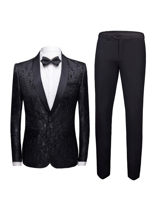 Women's Black Jacquard Blazer with Lapel Collar – front view