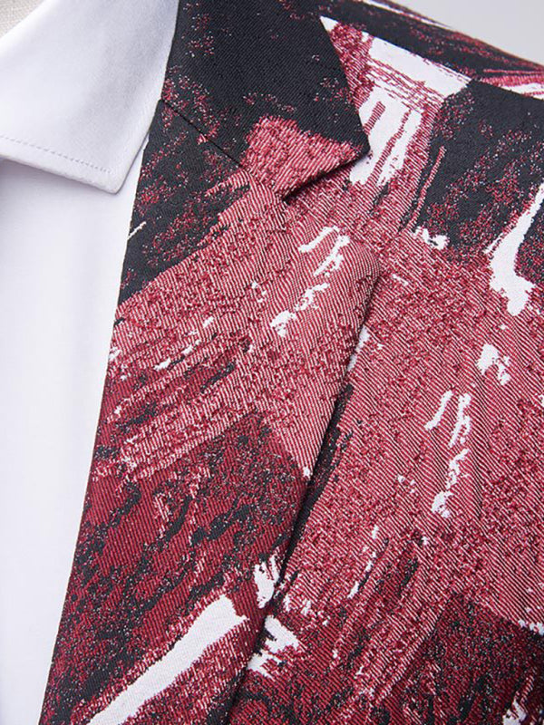 Abstract Print Lapel Collar Blazer Suit Set