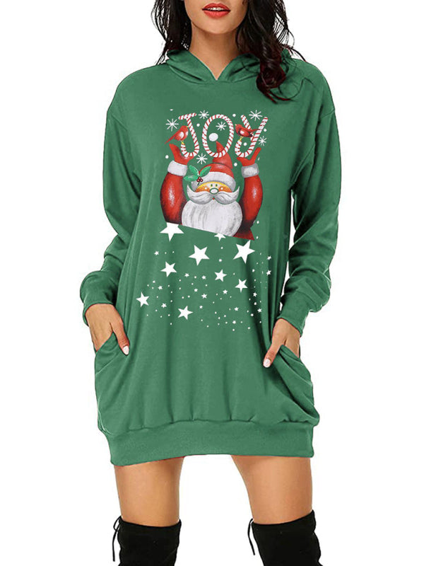 Weihnachtsmann-Hoodie-Kleid mit Weihnachtsmann-Print 