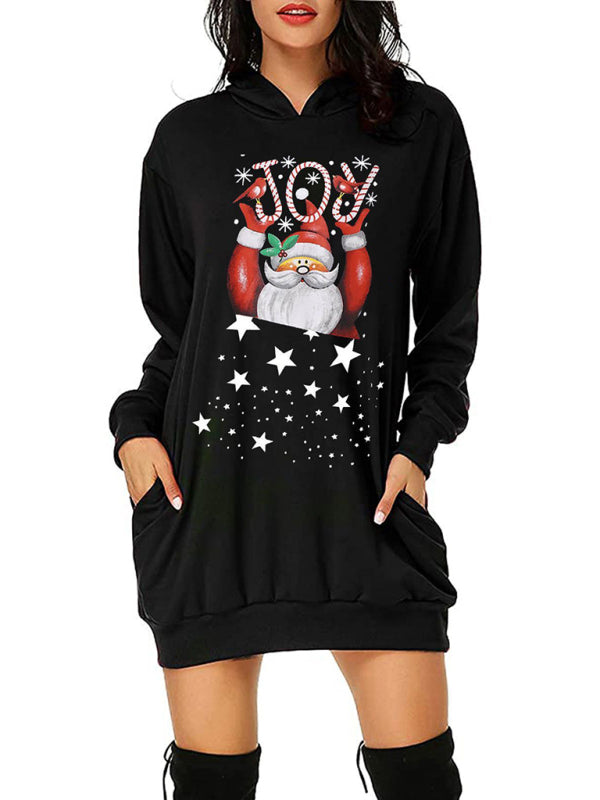 Weihnachtsmann-Hoodie-Kleid mit Weihnachtsmann-Print 