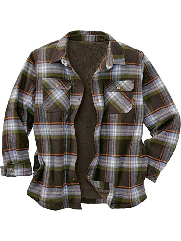 Chemise polaire à carreaux à manches longues et revers, veste homme 