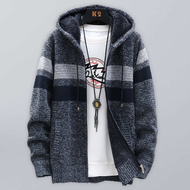 Fleece sweater cardigan Contrast color jacket youth slim fit trendy hooded jacket