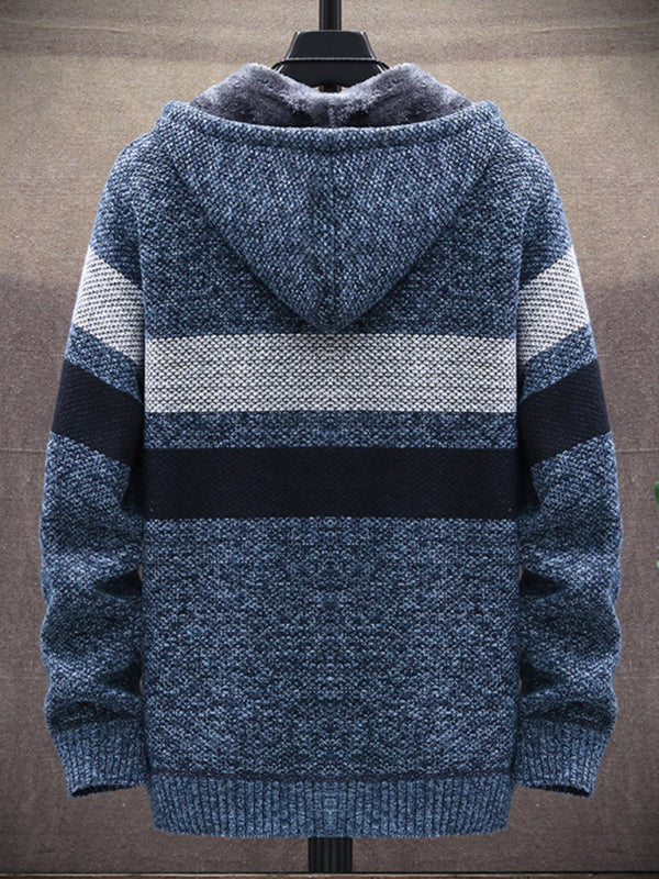 Hooded cardigan with contrast stripes – back view