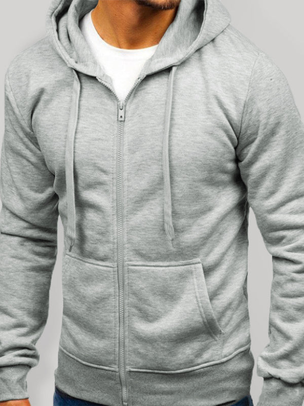 Men's Solid Color Basic Zipper Hoodie