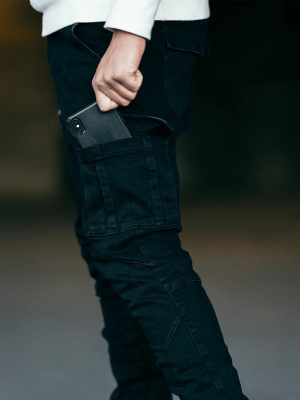 Jeans skinny pour homme avec poches latérales, style nouveau 