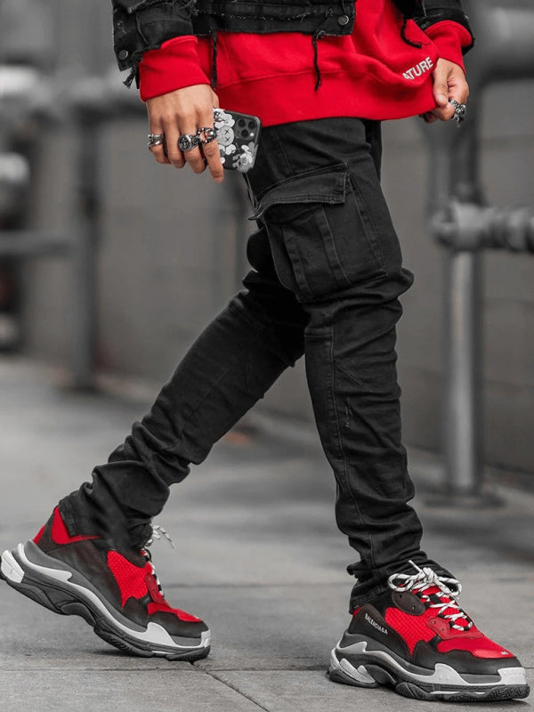 Jeans skinny pour homme avec poches latérales, style nouveau 