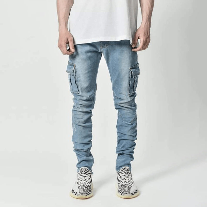 Jeans skinny pour homme avec poches latérales, style nouveau 
