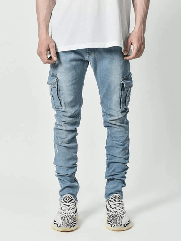 Jeans skinny pour homme avec poches latérales, style nouveau 