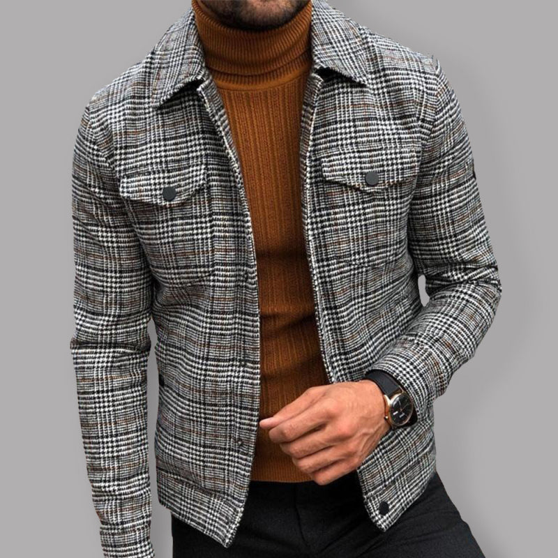 Slim Casual Fashion Autumn Plaid Men's Coat Tops