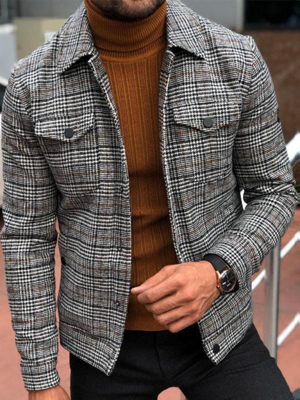 Slim Casual Fashion Autumn Plaid Men's Coat Tops