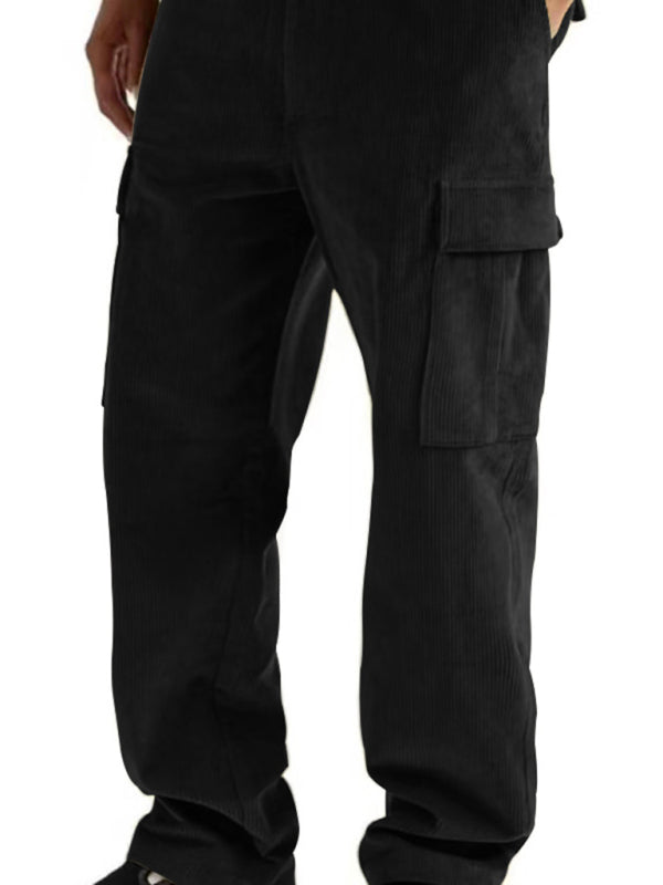 Pantalon droit en velours côtelé multipoches pour homme, pantalon ample décontracté pour homme 