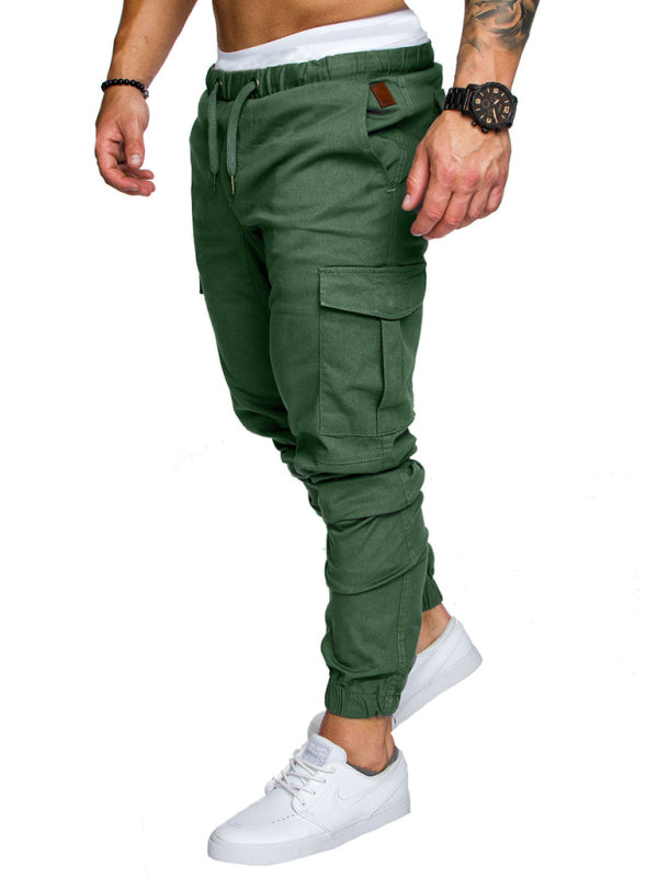 Men's Solid Color Casual Tether Elastic Sports Baggies Men's Trousers