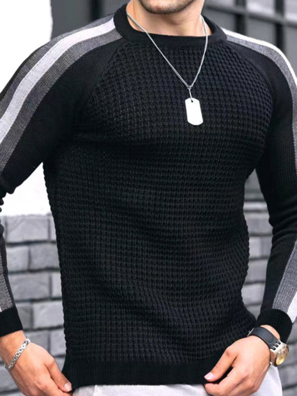 Round neck color contrast t-shirt men's casual loose bottoming sweater