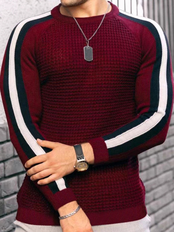 Round neck color contrast t-shirt men's casual loose bottoming sweater