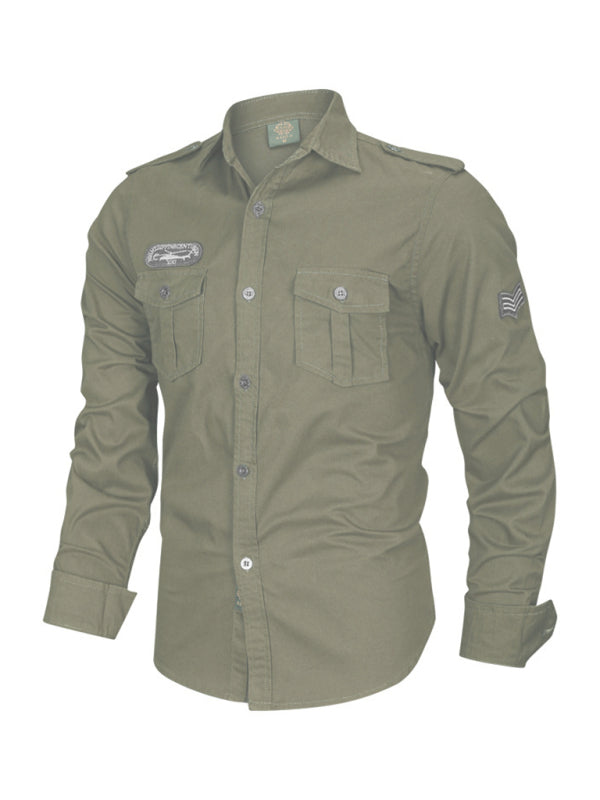 chemise à manches longues en coton style militaire pour homme 