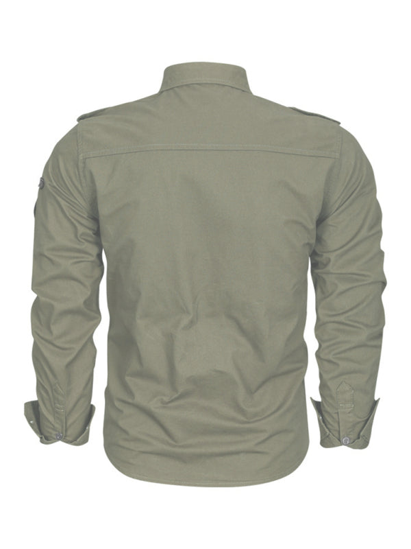 chemise à manches longues en coton style militaire pour homme 