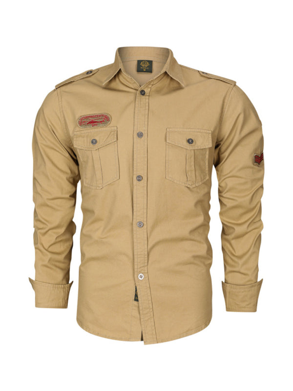 men's military style cotton long sleeve shirt