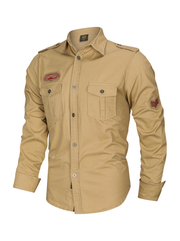 chemise à manches longues en coton style militaire pour homme 