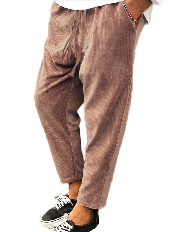 New Men's Corduroy Loose Casual Straight Cropped Pants – back view