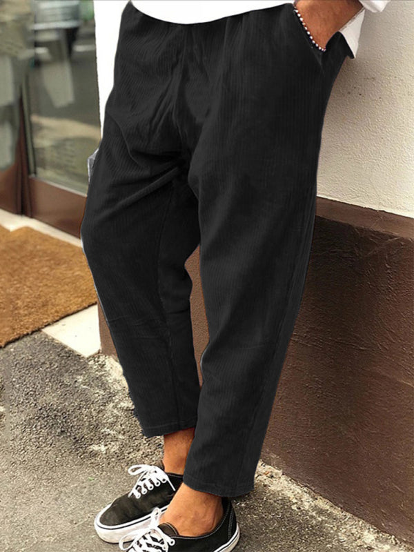 New Men's Corduroy Loose Casual Straight Cropped Pants – close-up
