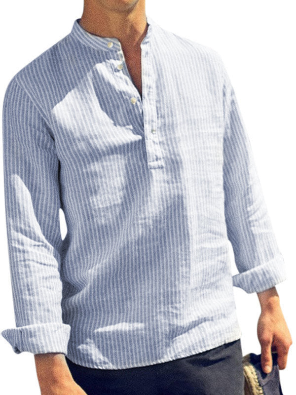 Men's Casual Striped Cotton Linen Comfortable Breathable Shirt