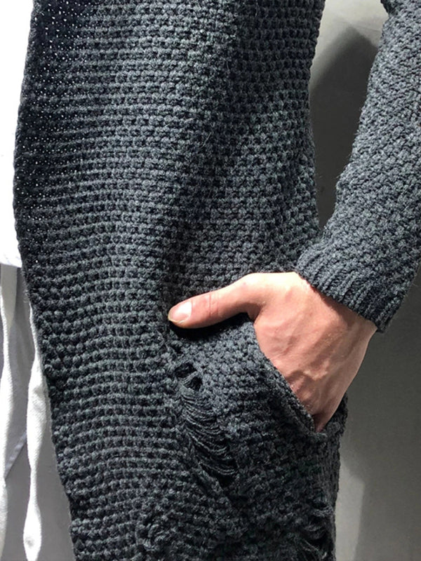 Einfarbige, mittellange, locker sitzende Strickjacke 