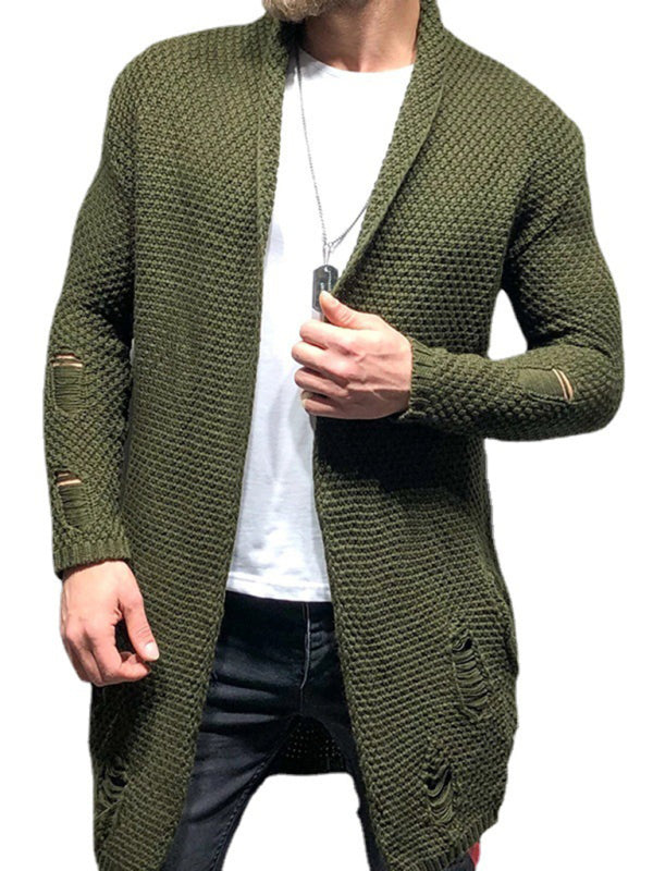 Einfarbige, mittellange, locker sitzende Strickjacke 