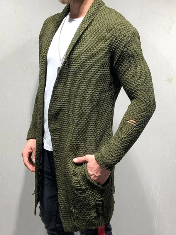 Einfarbige, mittellange, locker sitzende Strickjacke 