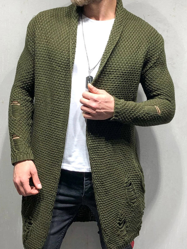 Einfarbige, mittellange, locker sitzende Strickjacke 