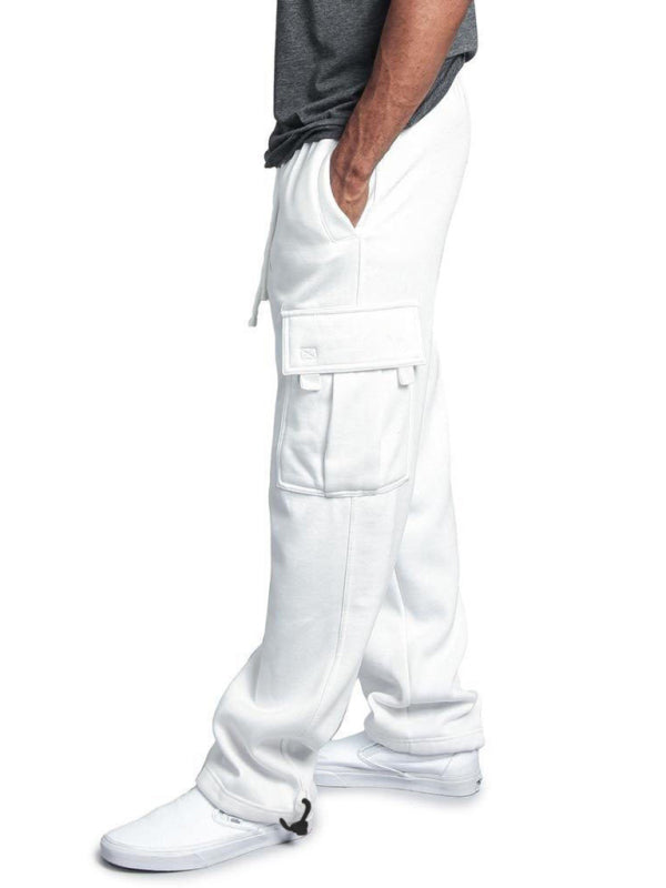 Pantalon cargo ample à taille élastique et poches multiples, couleur unie, pour homme 