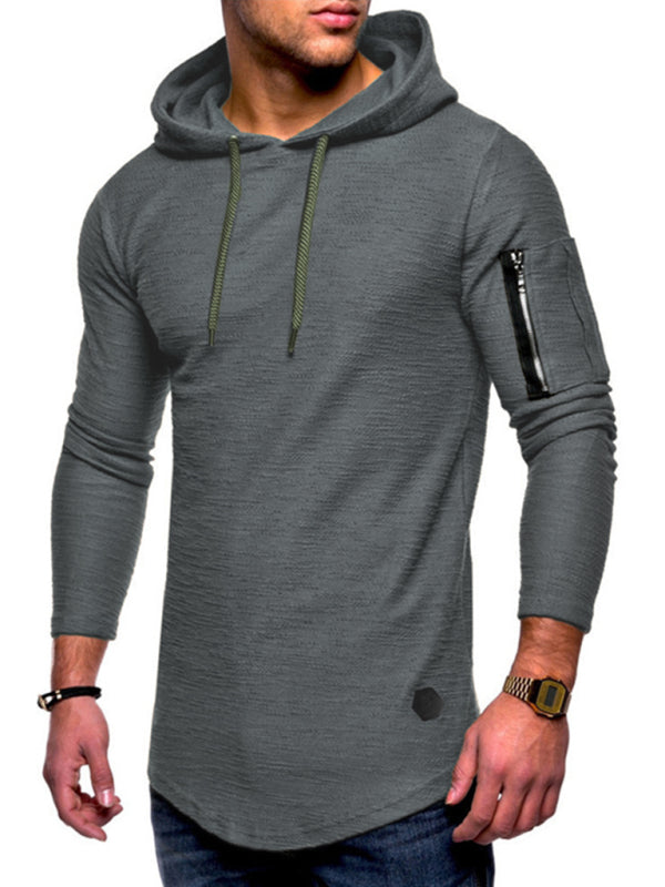 Men's solid color hooded casual long-sleeve T-shirt