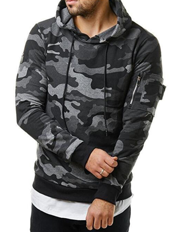 Langärmliger Kapuzenpullover mit Camouflage-Tasche für Herren 