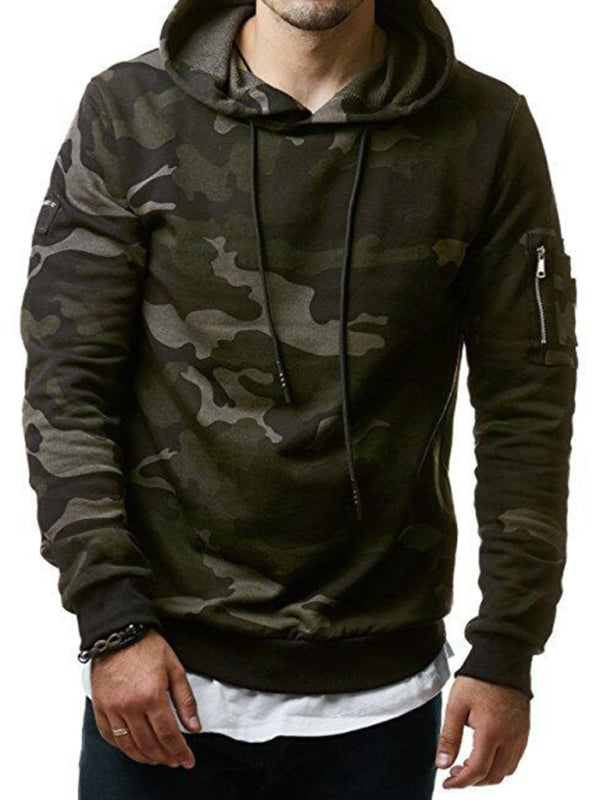 Langärmliger Kapuzenpullover mit Camouflage-Tasche für Herren 