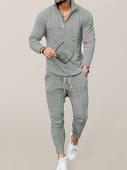 Men's Textured Casual Half Zipper Stand Collar Suits